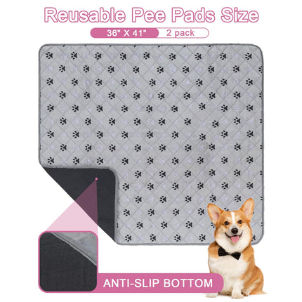 2 Pack 36"x 41" Waterproof Non Slip Wee pad，Reusable Washable Pee Pads for Dogs，Absorbent and Leakproof Training Mats for Potty, Bed, Sofa, Potty Training
