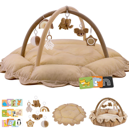 5-in-1 Baby Activity Gym & Play Mat with 6 Hanging Toys, Tummy Time Mat & Cards - Extra Large, Reversible Machine Washable Pad - Gift for Newborns, Infants 0-12 Months, Pink