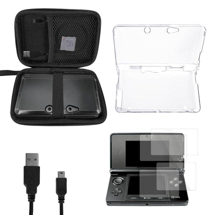 JDGPOKOO 5 in 1 Accessories Kit for Nintendo 3DS, Carrying Case for 3DS, Clear Shell Case, 2 Set Screen Protectors and Charging Cable Compatible with 3DS ONLY
