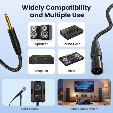 XLR to 1/4, TRS to XLR Male 6ft 2Packs, Quarter Inch (6.35mm) to Microphone Cable Gold-Plated Connectors Nylon Braided for Speakers, Mixers, Amplifiers