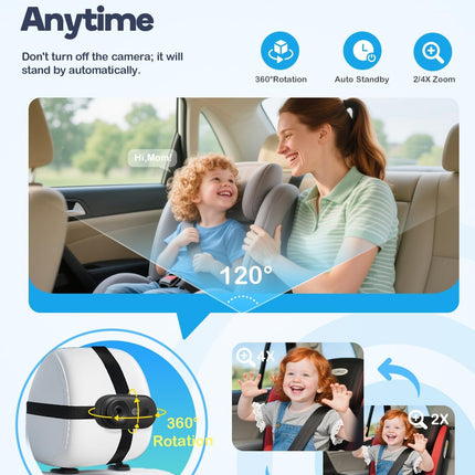Wireless Baby Car Camera, Car Baby Monitor No Wi-Fi Needed with HD 1080P Night Vision Display Adjustable Lens, Easy Install Backseat Camera for Kids, Newborns Travel Essentials Gifts