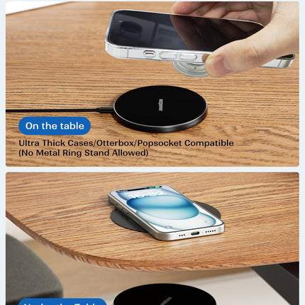 Eazpower Invisible Wireless Charger, 0-30mm Under Desk Wireless Charger, Dual Uses On or Hidden Under Table Charging Pad for Nightstand for iPhone 17/17 Pro/17 Pro Max/17 Air/16/15/14/Samsung Phone