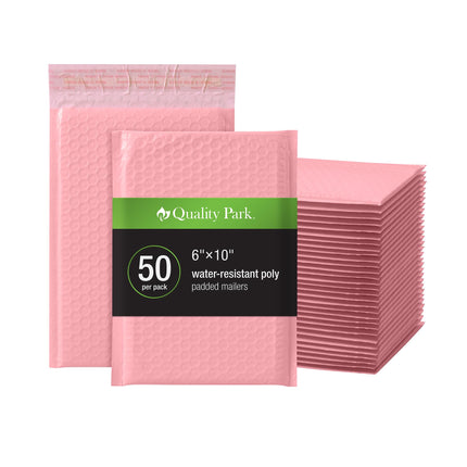 Bubble Mailers, 6 x 9 Inch, White Poly Mailers, Padded Envelopes, Shipping Envelopes, Water Resistant, Self Seal, 50 Per Box (QUA85856), Plastic