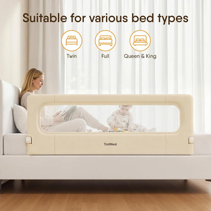 Folding Bed Rail for Toddlers, Baby Bed Rail Guard with Reinforced Anchor Safety System, Toddler Bed Rails for King Size Beds, Twin, Full, Queen (Khaki, 59" L x 21.6" H)