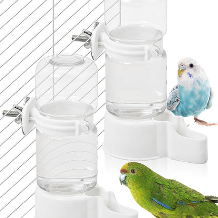 BNOSDM Automatic Bird Water Dispenser 2 Pcs No Mess Parrot Cage Water Feeder Drinker Suspended Bird Drinking Device Parakeet Cage Accessories for Budgies, Cockatiel, Conure, Canary, Finch (White)
