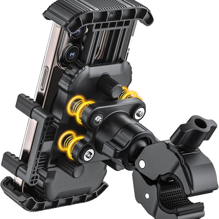 Bike Phone Holder for Handlebar, Motorcycle Phone Mount, Shock Absorbing Anti-Shake Phone Mount for Bike Scooter Motorcycle, Fits iPhone, Samsung, 4.7-7.2 Inch Smartphones