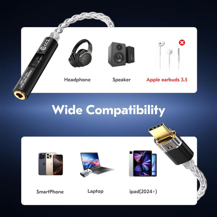 2026 Latest USB C DAC Audio Adapter with Headphone Amplifier, USB C to 3.5mm Audio Adapter for Wired Headphones, Hi-Res Type C DAC Compatible with iPhone 15, Android, Laptop & Tablet (DAC black)