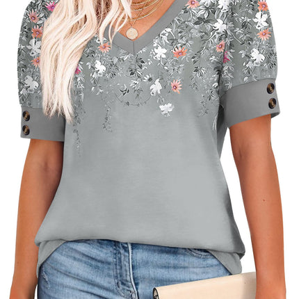Womens Tops Short Sleeve Shirts Buttons V Neck Spring Fashion Summer Outfits Plus Size Blouses Dressy Casual