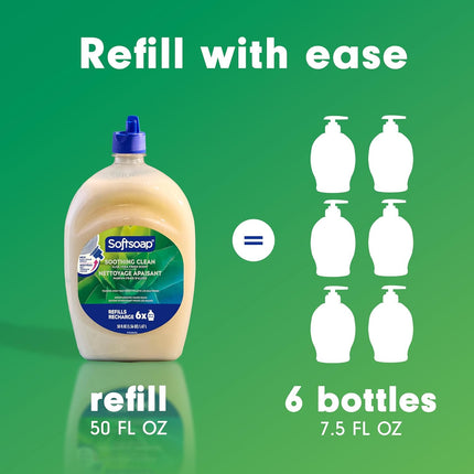 Softsoap Soothing Clean Liquid Hand Soap with New Easy Pour Spout, Kitchen and Bathroom Hand Soap, Aloe Vera Fresh Scent, 50 fl oz Refill