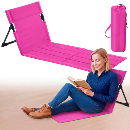 Foldable Floor Chair Lounge Mat with Backrest, Rose Pink, Regular, Solid
