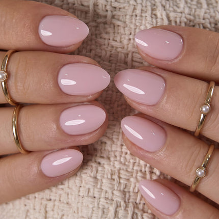 Extra Short Almond Press On Nails, Blush Veil Nude Pink, Soft Gel - photo 3