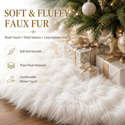 48 Inch White Faux Fur Christmas Tree Skirt, Plush Tree Base Cover for Holiday Party and Home Christmas Decor