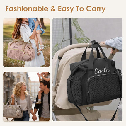 Personalized Diaper Bag Tote, Embroidery Name Baby Bag, Maternity Travel Bag with Changing Pad and Pacifier Case, Hospital Bag for Women Labor Delivery, For Mother's Day, Birthday, Baby Shower