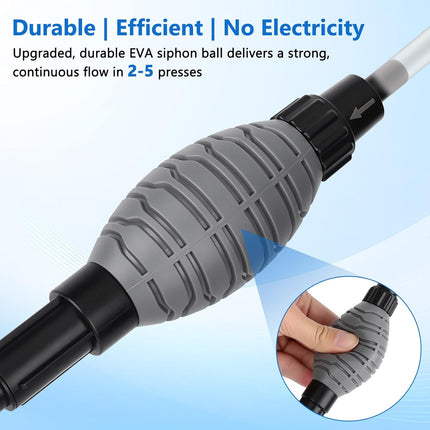 AQQA Gravel Vacuum for Aquarium Siphon - Adjustable Flow Fish Tank Cleaner with Handle, Manual Siphon Pump Water Changer Sand Rock Suction Cleaner, Upgraded Hard Hose with Threaded Connection (S)