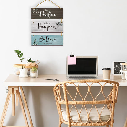 3 Pcs Office Wall Decor Inspirational Rustic Motivational Plaques With Sayings Wooden Farmhouse Positive Hangings for Home Bathroom Bedroom Kitchen(Fresh 12x4inch)