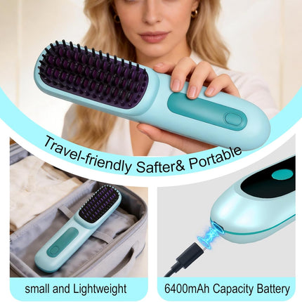 Go Brush Pro 2026, Portable Straightener Brushs for Travel, with LCD Temperature Display, Fast Heating Cordless Mini Hair Brushs (Blue)