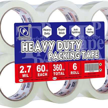 P PERFECTAPE Heavy Duty Packing Tape 6 Rolls, Total 360Y, Clear, 2.7 mil, 1.88 inch x 60 Yards, Ultra Strong, Refill for Packaging and Shipping