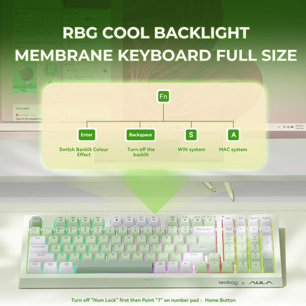 LEOBOG x Aula Gaming Keyboard, Wireless Creamy Keyboard, Bluetooth Computer Keyboards Ergonomic Typewriter Full Size with Number Pad Light Up RGB Backlit Tri-Mode BT/2.4GHz/USB-C - K99 Green