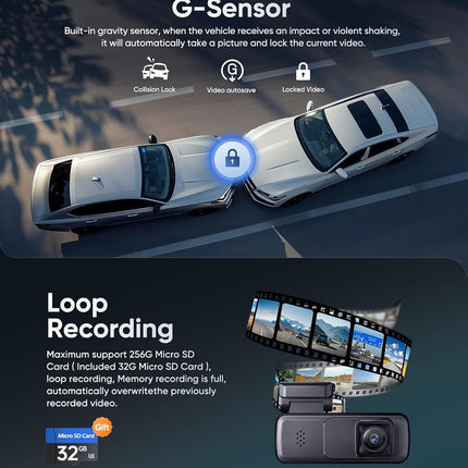 Seventour Mini 2K Dash Cam Front for Cars, Dash Camera for Cars, Dashcam Built-in WiFi with APP Control, 170°Wide Angle, WDR, 24H ParkingMode, Night Vision, G-Sensor, Includes 32GB Card