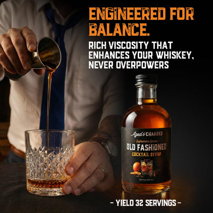 Aged and Charred Old Fashioned Mix Syrup for 32 Cocktails - Handcrafted Old Fashion Mix with Bitters, Orange, Cherry, Cinnamon - Easy to Mix with Bourbon or Whiskey