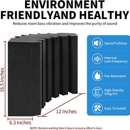 Focusound 4 Pack Bass Traps Corner Acoustic Foam Corner 16.5" X 6.3" X 12" Acoustic Foam Panels Soundproof Padding Wall Panel Corner Block for Home Studio and Theater