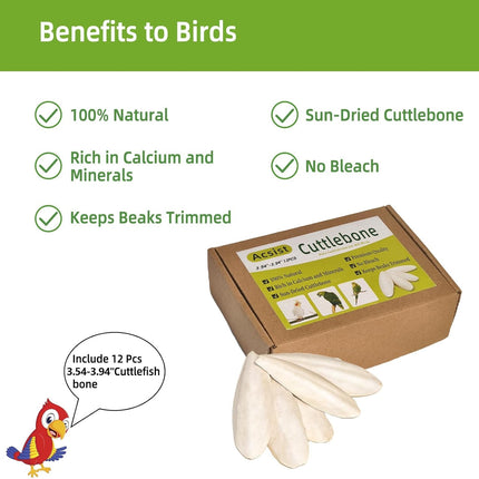 3.5"-4" Cuttlebone for Birds,Parakeets Cuddle Bone Beak Trimming,Premium Calcium Natural Cuttlefish Bone for Parrot,Cockatiel,Budgie,Tortoise, Snails,Reptiles,12 Pcs