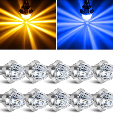 10PCS Mini Watermelon Lights, 3/4 Inch Dual Revolution Amber Turn Signal Marker to Blue Auxiliary LED Watermelon Light, IP65 Waterproof Side Clearance Tail Griller Lights, for 12V Trailers Trucks RV