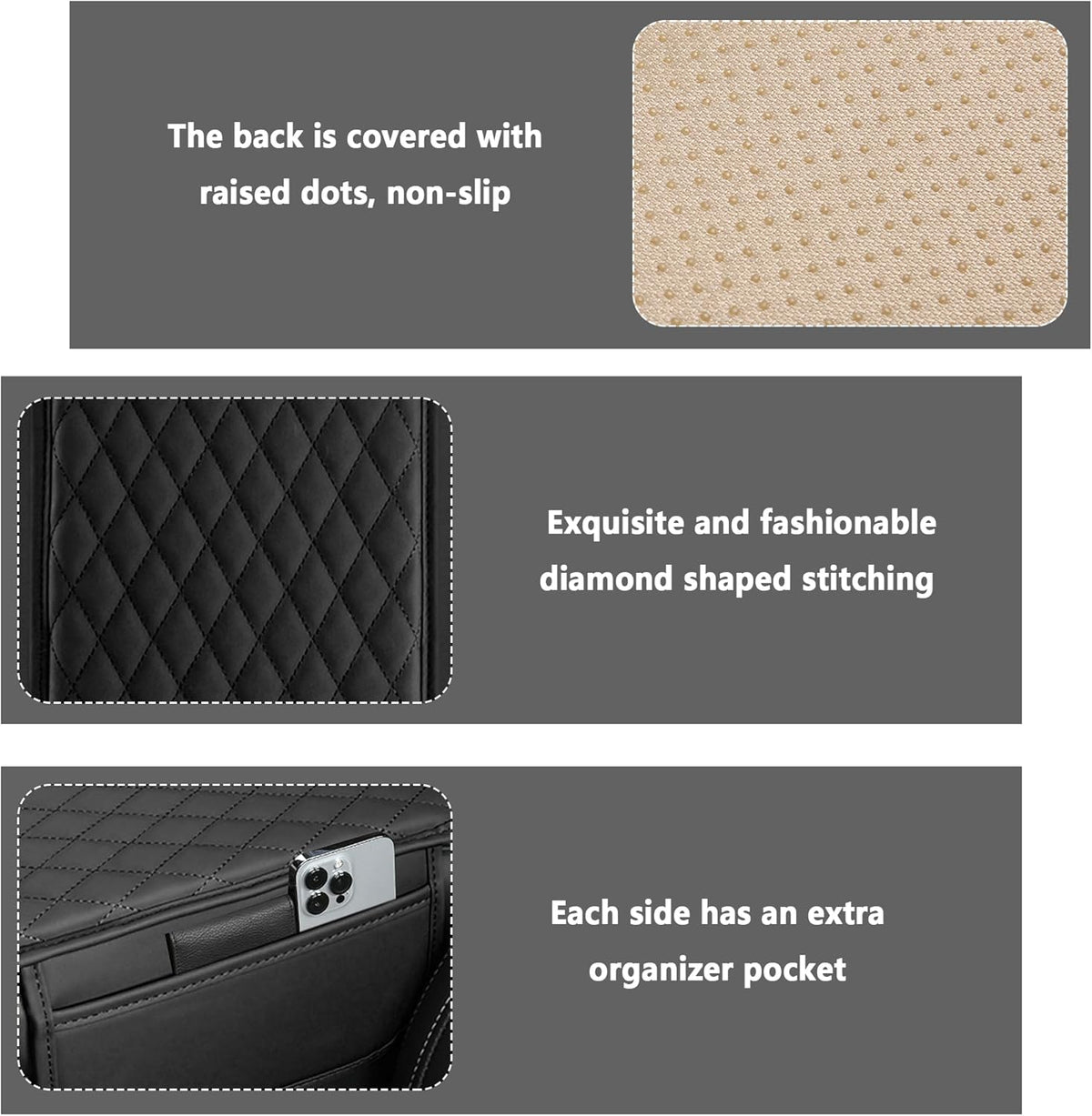 Universal Black Microfiber Leather Car Center Console Cover with 2 Storage Bags - photo 3