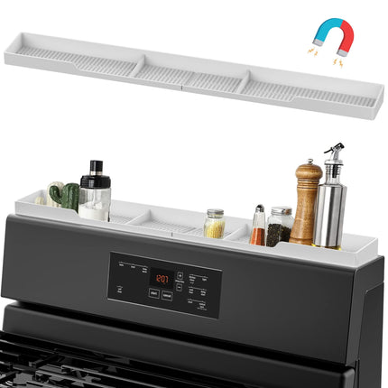 Stove Top Shelf 30 Inch - Silicone Material Magnetic Shelf for Stove - 3 Functional Partitions Kitchen Spice Rack Organizer-Black,Kitchen Gadgets Storage Organization