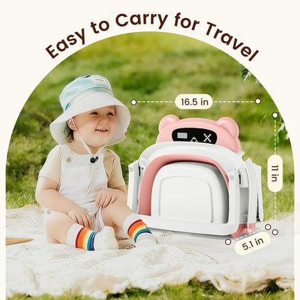 Baby Bathtub,Foldable Baby Bath Tub for Newborn to Toddler (0-18 Months) – Collapsible Infant Tub for Travel with Thermometer, Soft Cushion,Pink