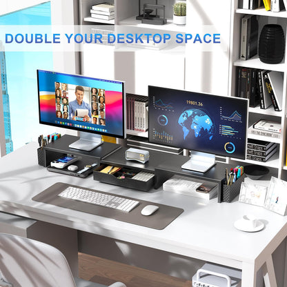 Dual Monitor Stand Riser Desk Organizer in Black - photo 3