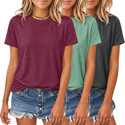 Womens 3 Pack Basic T Shirts Summer Tops 2026 Fashion Short Sleeve Comfy Casual Vacation Tees
