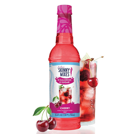 Jordan's Skinny Mixes Sugar Free Syrup, Cherry Flavor, Fruit Flavored Water Enhancer, Drink Mix for Iced Tea, Lemonade, Drinks, Low Calorie Water Flavoring, Dairy & Gluten Free, Kosher, 25.4 Fl Oz