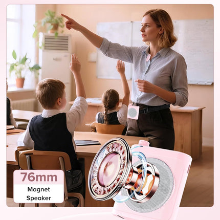 Voice Amplifier for Teachers with Dual Magnetic Wireless Lavalier Microphones & Noise Reduction - Bluetooth Portable Rechargeable Speaker for Classroom, Meetings, Yoga, Speeches (Pink)