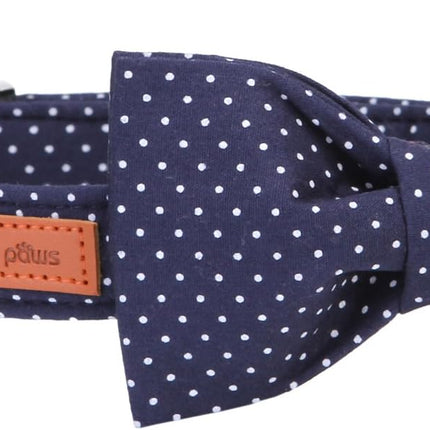 Lionet Paws Boy Dog Collar with Bowtie, Comfortable Adjustable Cute Navy Blue Bow Tie Collar for Male Dogs Gift, Small, Neck 10-16 inches