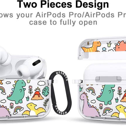 MOSNOVO Case for Airpods Pro & Airpods Pro 2, Protective Clear Case with Shockproof Dual Layer Hard Luxe Metal Ring Designed for Airpods Pro 2 Generation - Dinosaur Land