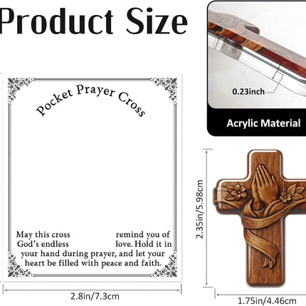 Pocket Prayer Cross, Christian Religious Gift for Women and Men, Acrylic Keepsake, Encouragement Faith Comfort Gift for Baptism, Sympathy, Church, Daily Carry (Brown)