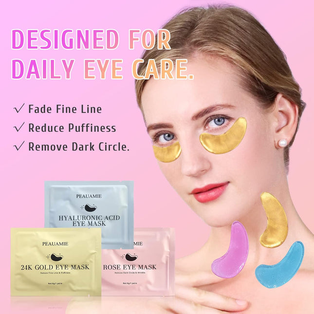 Under Eye Patches Gold and Hyaluronic Acid for puffy eyes,Rose Eye Masks for Dark Circles and Puffiness - photo 2