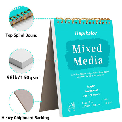 Mixed Media Sketchbook 9"x12" Multimedia Sketchbook, 30 Sheets Sketch Book