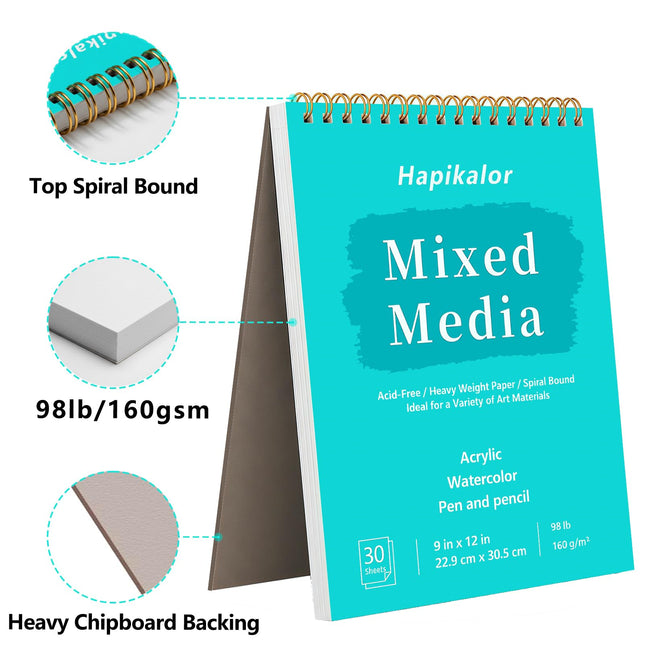 Mixed Media Sketchbook 9"x12" Multimedia Sketchbook, 30 Sheets Sketch Book