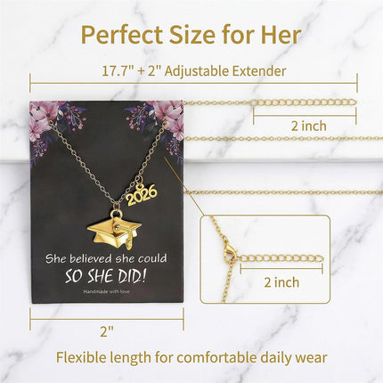Personalized Graduation Cap Necklace for Her,Class of 2026,Graduation Gift for Her/Women,Grad Gifts for High School/College/8th Grade/Nursing/5th Grade/Masters Degree/Phd
