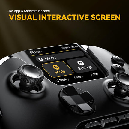Interactive Screen Wireless Gaming Controller for PC/Switch/Switch 2/iOS/Android,Hall Effect Stick & Trigger,RGB Lighting,Remappable Buttons,1800mAh with Charging Dock (Black)