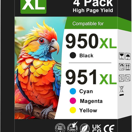 950xl and 951xl Ink Cartridges Replacement for HP 950 and 951 Ink Cartridges Combo Pack Works for HP Officejet Pro 8100 8615 8600 8610 8620 8630 Printers (4 Pack)