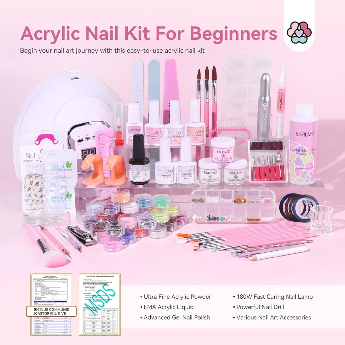 Beginner Acrylic Nail Kit with 180W Lamp and Nail Drill - photo 2