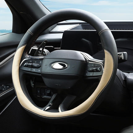 Microfiber Leather Steering Wheel Covers Universal 15 inch （Beige）