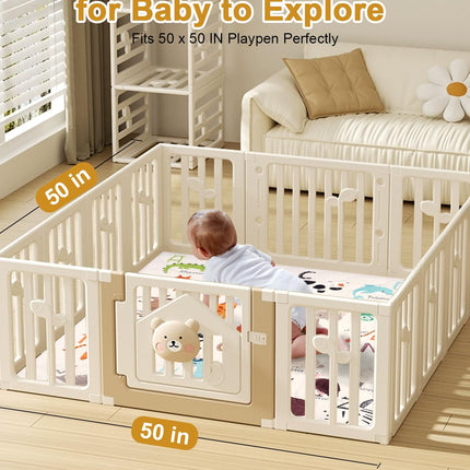 Foam Baby Play Mat 50" x 50" – Removable & Machine Washable Cover, Extra Thick Padding Playpen Mat, Non-Slip Crawling Mat, Easy to Clean for Infants, Toddlers & Babies