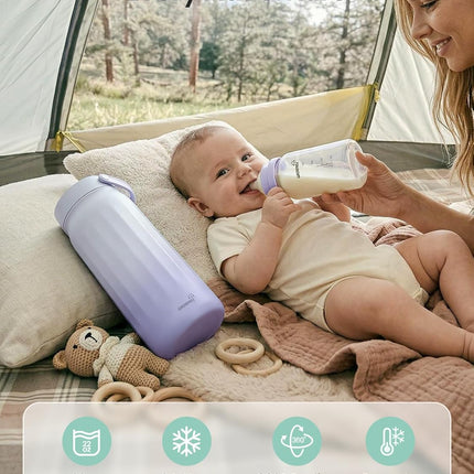 Grownsy 22oz Portable Breast Milk Cooler, 360° Stainless Steel Chiller Keeps Breastmilk Fresh for 24H, No Ice Crystals,Milk Cooler with 2 Baby Bottles for Work & Travel, Baby Breastfeeding Essential