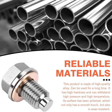 M12 x 1.25 Magnetic Oil Drain Plug, Magnetic Stainless Steel Oil Pan Drain Nut Bolt with 5 PCS Copper Crush Washer Anti Leakage, Universal Leak-proof Replacement,Fits Most Cars, Motorcycles, Boats