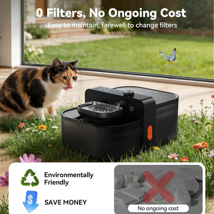 FEELNEEDY Wireless No Filters Cat Water Fountain, Wastewater Separation, Stainless Steel Bowl, 3000mAh 3.5L Pet Water Fountain for Indoor Cats & Dogs Dispenser, Black