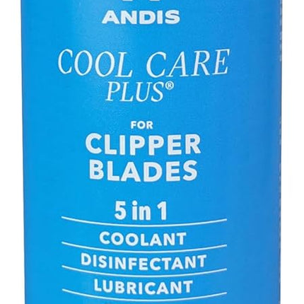 Andis 12551 Cool Care Plus 5-in-1 Clipper Blade Spray - Professional Grooming Tool with Easy Cleaning, Cooling, Disinfecting, Lubricating, and Rust Prevention – All Hairs Type, 6 Oz – Blue